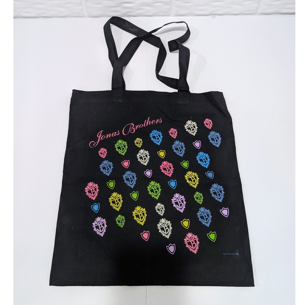 Vintage 2007 Jonas Brothers Black Canvas Tote Bag Concert Tour Merch Crest Logo